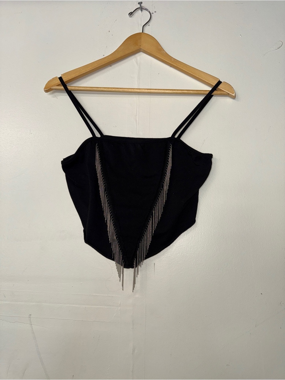SHEIN Black Fringe-Trim Double-Strap Camisole